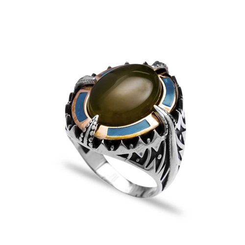 Agate Authentic Men Ring Wholesale Handmade 925 Sterling Silver